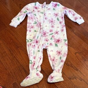 Carter's White Fleece Floral Footed One-Piece